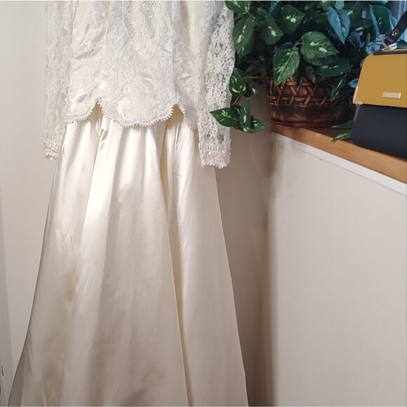 Vintage Jessica McClintock Wedding Gown Lace Bodice Satin Skirt Size 8 - Picture 4 of 16
